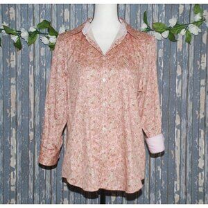 Chaps Pink Paisley Button Up Shirt Top Size L Contrast Cuff Non Iron Long Sleeve